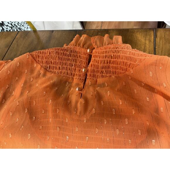 Double D Ranch Orange Ruffle Smocked Maxi Prairie Dress Large Whimsical - Picture 13 of 15